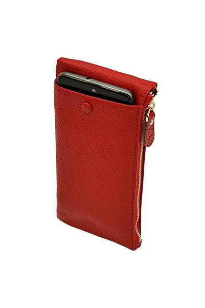 Micutz Women's Genuine Leather Wallet with Phone Compartment, Red Color