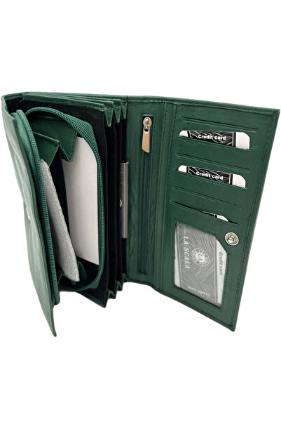 Micutz Women's Wallets Genuine Leather, Elegant Model, 10x18.5 x 3 cm, La Scala Collection, Green