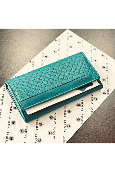 Micutz Women's Leather Wallet La Scala, 10x19x3 cm, RFID Protection, Turquoise Color
