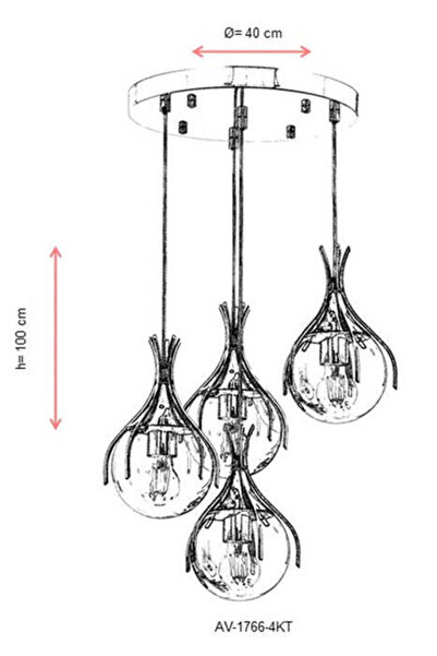 Avonni Modern Chandelier Chrome, 4 x E27, AV-1766-4KT