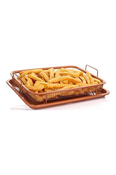 GENERIC4 Hots UAE Copper Air Fryer Pan - Multi-Purpose Copper Tray with Non-Stick Mesh (Brown)