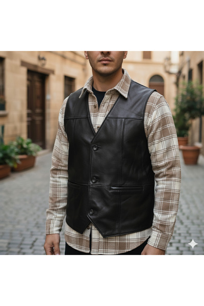 HalisMen Genuine Lambskin Men Leather Coat Real Leather Vest Soft Leather