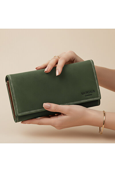 Micutz Women's wallet made of genuine leather, many compartments, Handmade, practical, modern design, Green
