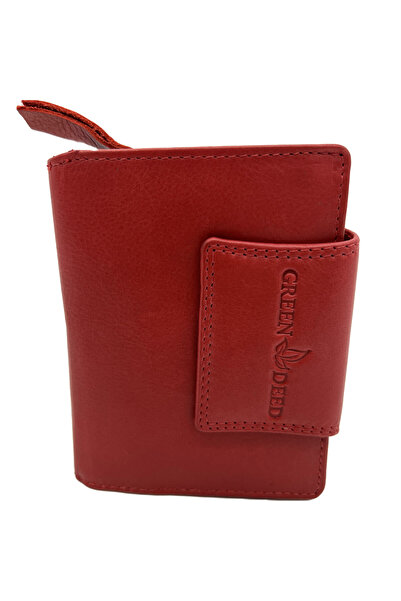Micutz Compact Women's Wallet with Ergonomic Design, Genuine Leather, 9x12x3 cm, GREEN DEED, Red Color