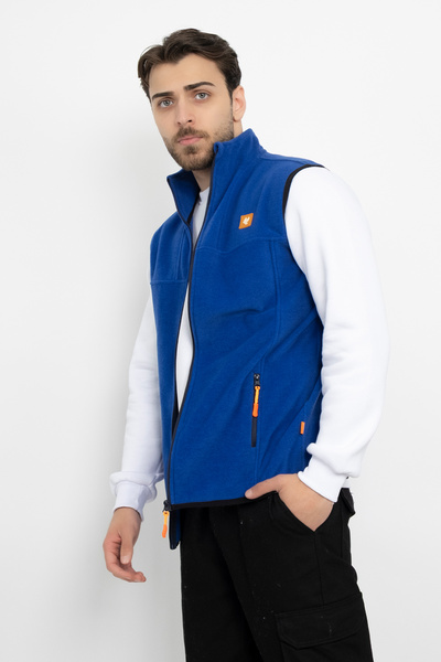DAŞ ÜNİFORMA Unisex Shaved Anti-Pilling Embroidered Pocket Fleece Vest Standard Full Zipper Cold-Proof Vest