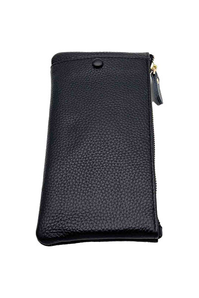 Micutz Women's Genuine Leather Wallet with Phone Compartment, Black Color