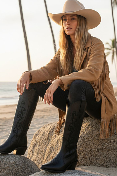 wanita milano Kadın Kovboy Çizme Hakiki Süet Deri Western Nakışlı Ortopedik Rahat Kalıp