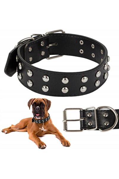 VERK Dog collar with targets, black, eco-leather