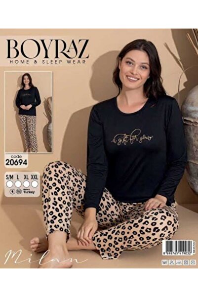 POYRAZ BOYRAZ KADIN MİLAN SİYAH LEOPAR DESENLİ PİJAMA TAKIMI