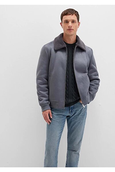 Mavi M0110450-80776 Faux Fur Detailed Faux Suede Jacket Men's Jacket Gray