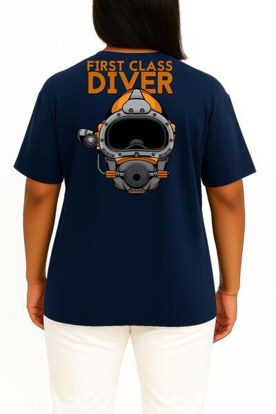 Bahriyeli Collection Oversized First Class Diver Pocket and Back Printed Unisex T-Shirt
