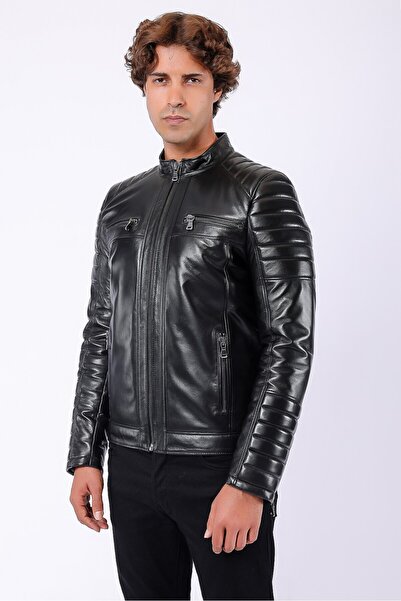 Leather Club سترة جلدية سوداء لراكبي الدراجات النارية