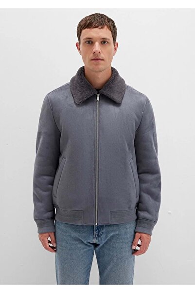 Mavi M0110450-80776 Faux Fur Detailed Faux Suede Jacket Men's Jacket Gray