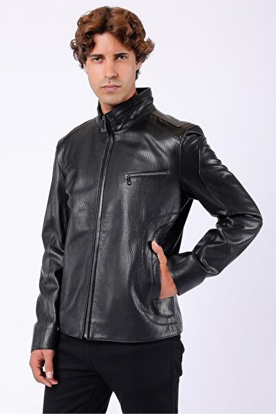 Leather Club Siyah Jumbo Hakiki Deri Ceket