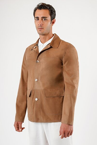 Leather Club Bej Çift Taraflı Hakiki Süet Deri Ceket