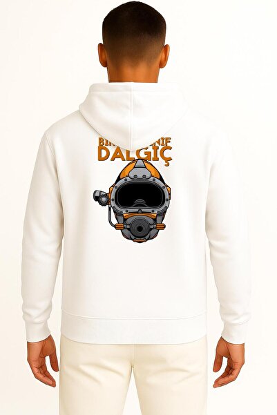 Bahriyeli Collection Hooded First Class Diver Pocket and Back Printed Unisex Sweatshirt