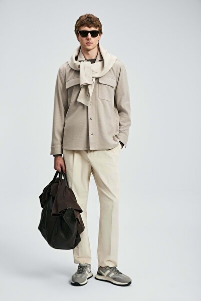 Lufian 112010670 Ador Men's Basic Shirt Regular Fit Men's Shirt Beige