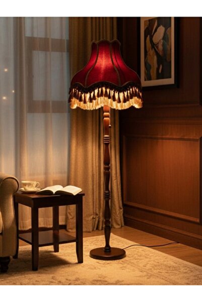 Dekovien Bordo Vintage Lambader Kadife Kumaş Kaplama Ahşap Ayak LM66544