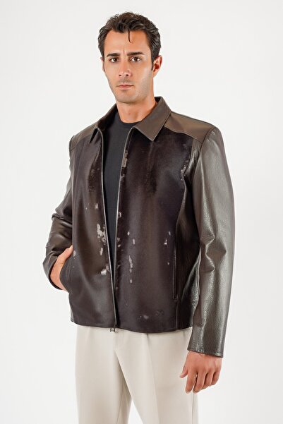 Leather Club Kahve Kürk Garnili Hakiki Deri Ceket