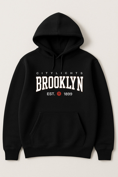 MARKATEM Hooded Kangaroo Pocket 3-Thread Cotton Front Printed Broklin Sweatshirt