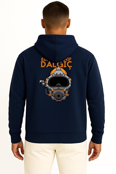 Bahriyeli Collection Hooded First Class Diver Pocket and Back Printed Unisex Sweatshirt