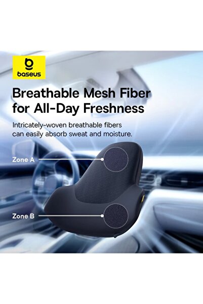 Baseus VH1 Back Cushion (Lumbar): Ergonomic design, memory foam, 3D mesh fabric, cosmic black.