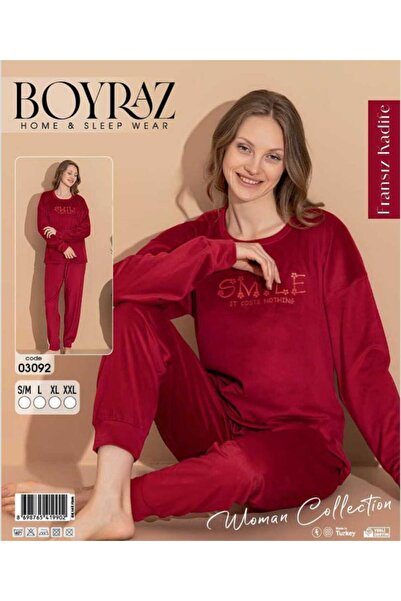 POYRAZ BOYRAZ KADIN FRANSIZ KADİFE SADE ŞIK KADIN PİJAMA TAKIMI