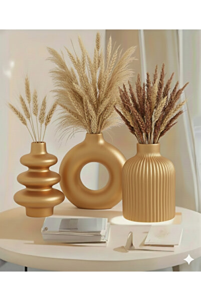 muffag 10 Cm 3'lü Gold El Yapımı Alçı Vazo