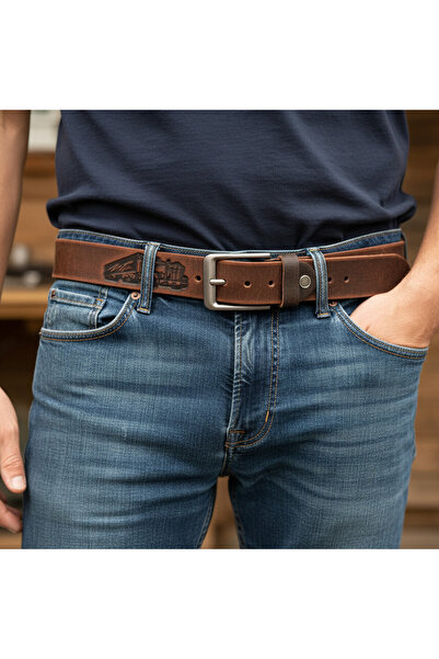 Micutz Men's Belt Made of Top Grain Brown Genuine Leather and Personalized with Tir, Hunter, Size 105 cm
