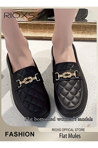 RIOXS Women's Flat Mules Closed Toe Sandals Knit Fashion Slippers Slip-On Bac...