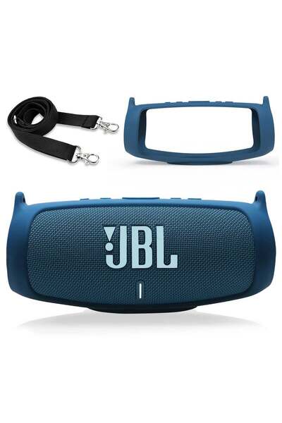 Generic Silicone Case Cover for JBL Charge 5 Speaker with Shoulder Strap (Blue)