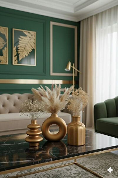 muffag 10 cm 3-Piece Gold Handmade Plaster Vase