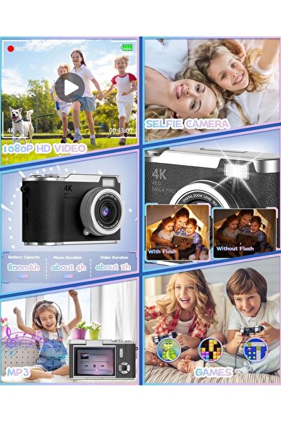 Makrystorm 4k CCD Digital Zoom Digital Camera 48MP Portable 180° Flip Screen Selfie Camera，With 128GB SD card