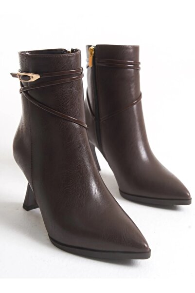 KOCAMANLAR Feles Κλασικές Γυναικείες Μπότες με Λεπτή Λωρίδα Πόρπη με Λεπτομέρεια Κλασικό Τακούνι ΚΑΦΕ