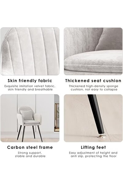 Generic Living Dining Room Chair Velvet Modern Arm Chair Upholstered Chair with Backrest and Pillow