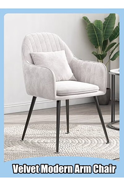 Generic Living Dining Room Chair Velvet Modern Arm Chair Upholstered Chair with Backrest and Pillow