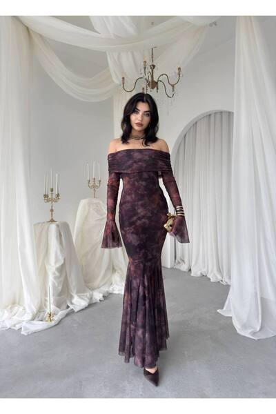 ETİKAFASHION Balık Kesim Straplez Desenli Elbise