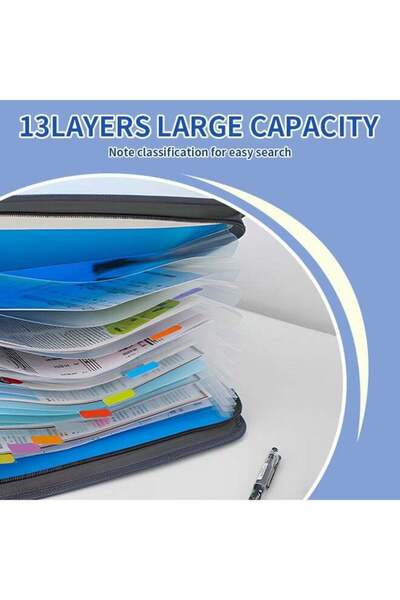 Generic 13-Layer Partition Large Capacity Zipper Document Folder with Color Labels
