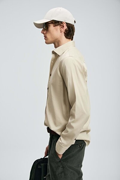 Lufian 112010686 Ferla Basic Shirt Regular Fit Men's Shirt Beige