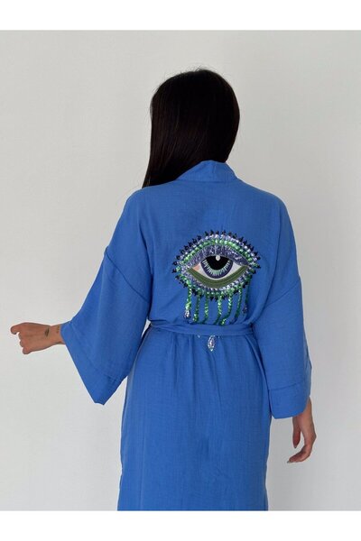 UNBOX Eye Embroidered Kimono Set- Blue