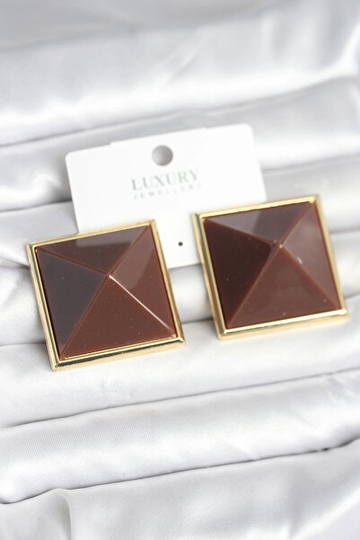 Clariss Bfs Brass Gold Color Brown Pyramid Model Women's Earrings
