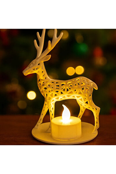 BASKIATÖLYEM BASKI ATOLYEM LED Mumlu Noel Voronoi Geyiği Yılbaşı dekor süs