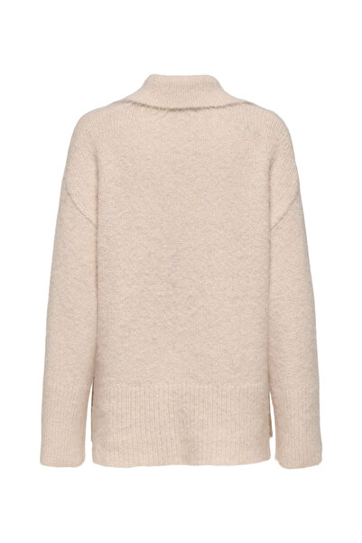 ONLY Γυναικείο πουλόβερ με λαιμόκοψη σε σχήμα V, άνετο μονόχρωμο κρεμ πουλόβερ ONLMAGGIE LIFE LS POLO CC KNT