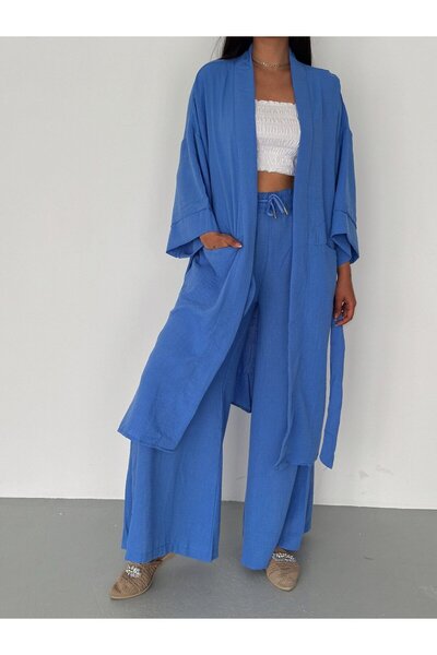 UNBOX Eye Embroidered Kimono Set- Blue