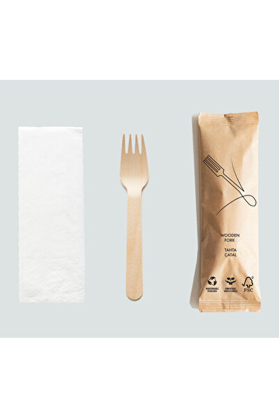 Bitahta Kraft Paper Packaged Fork + Napkin Set 100 Pieces Disposable