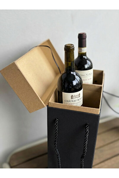 STAR PENNSYLVANIA NEW FLOWER Siyah/Kraft Çift Şarap Hediye Kutusu – İpli Sapl...