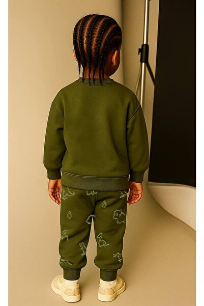 NOBLEKIDS Dinosaur Printed Fleece-Lined Brushed Cotton Kids Set – Sweatshirt & Jogger Bottom, Ages 2–8