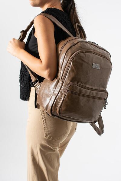 571 Collections Çanta Faux Leather Washed Backpack (Polyurethane) Mink Model:(571-14-16H)