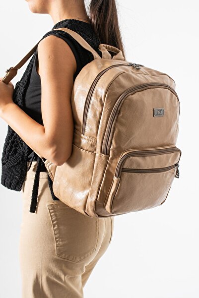 571 Collections Çanta Faux Leather Washed Backpack (Polyurethane) Beige Model...