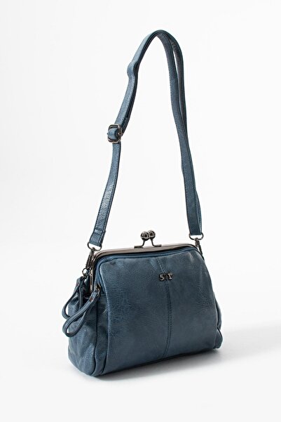 571 Collections Çanta Washed Leather Clip-On Zippered 3-Compartment Scholarship Shoulder Bag Blue Model: (571-13t)